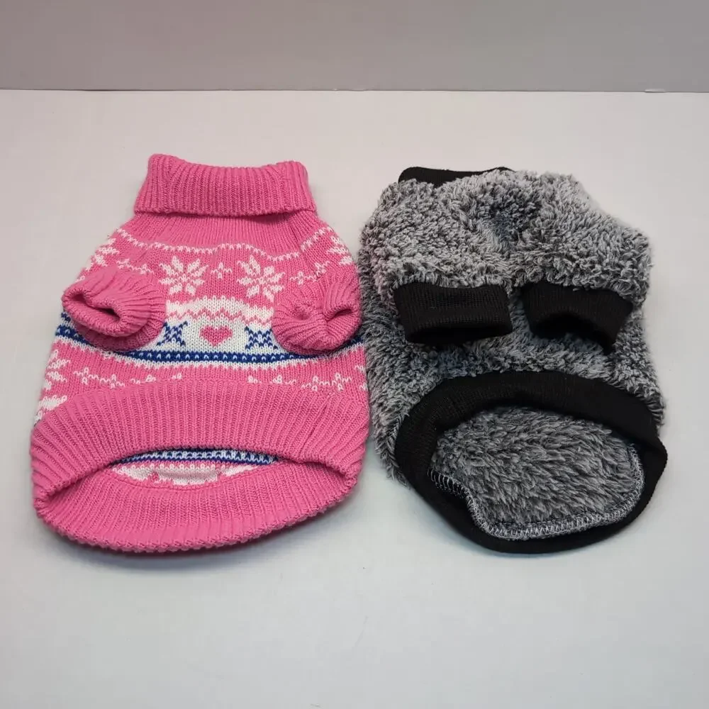 Lot of 2 Dog‎ Coat Sweater Size XSmall Yikeyo Grey Fleece Sherpa Pink Snowflake